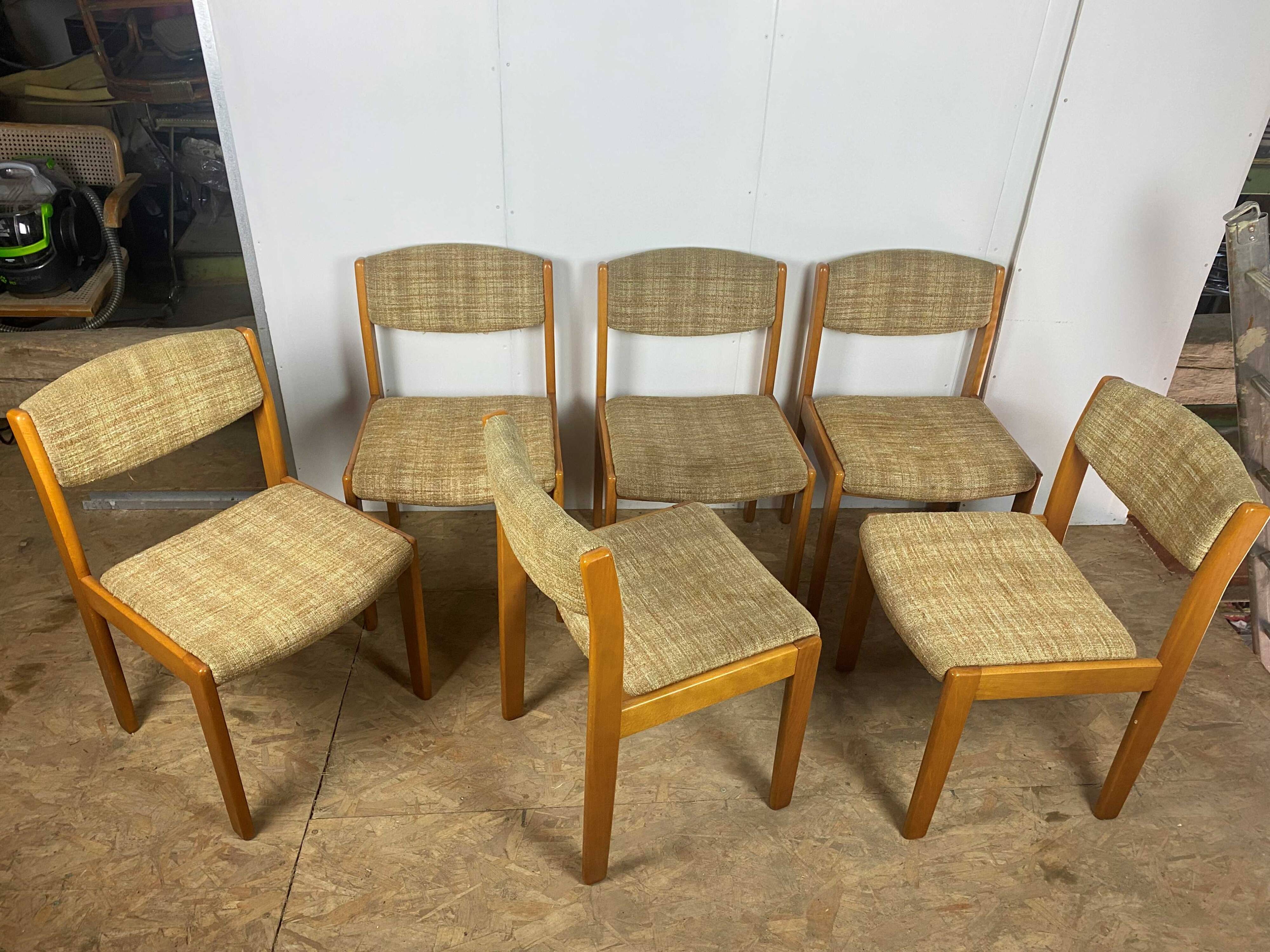 Set of 6 vintage Scandinavian chairs in wood and wool fabric an60