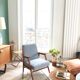 Fauteuil Lune pieds de poule bleu