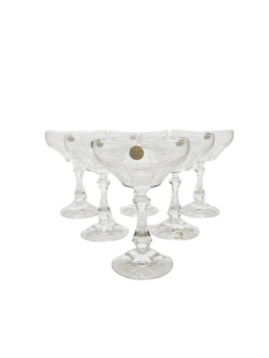 Vintage Czechoslovakian crystal champagne glasses set, 1970s, set of 6