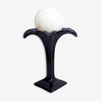 Lampe "palmier" en faïence et verre opalin