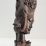 Wooden bust of woman with floral headdress sculptural work of the 60s-70s
