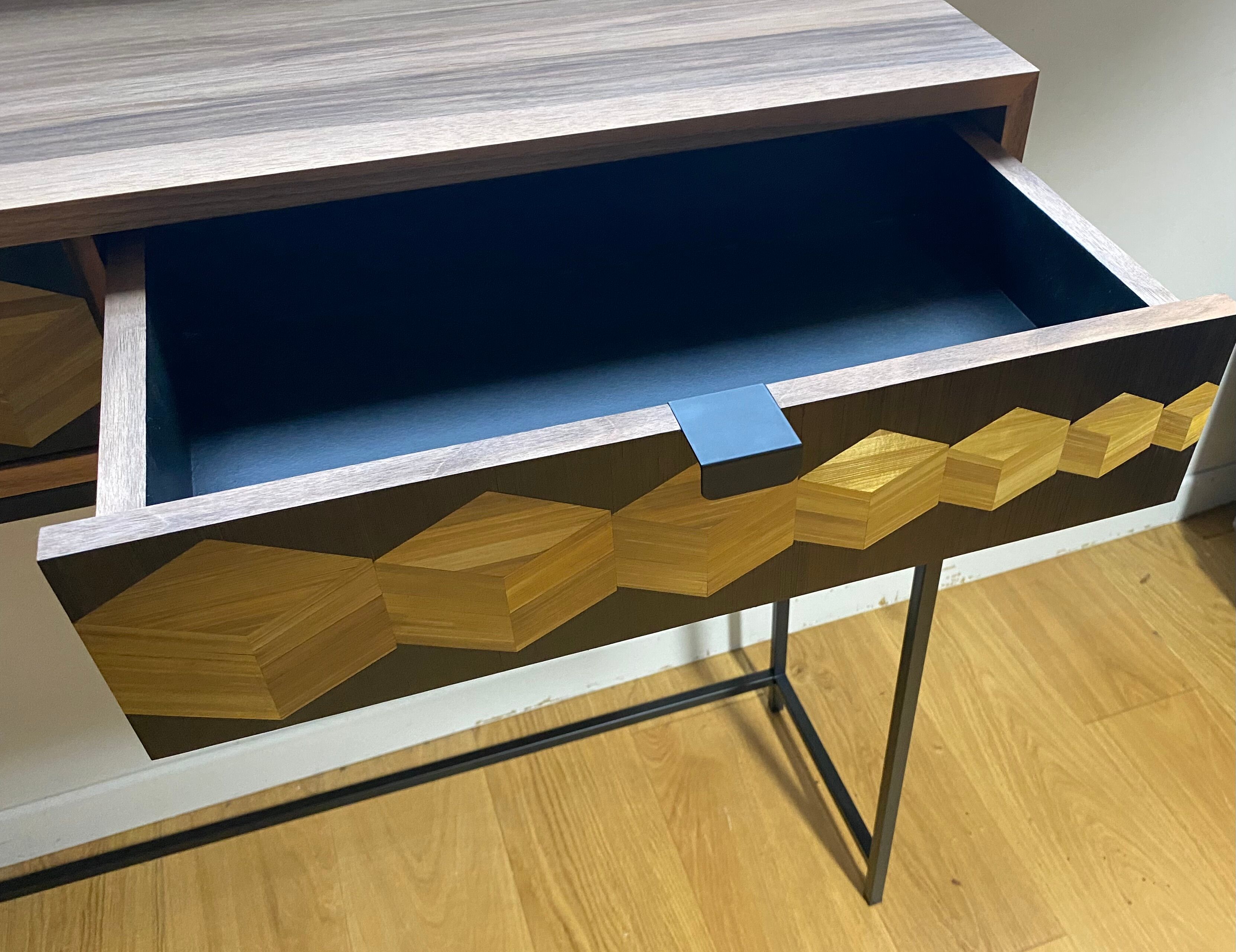 Cubes console straw marquetry