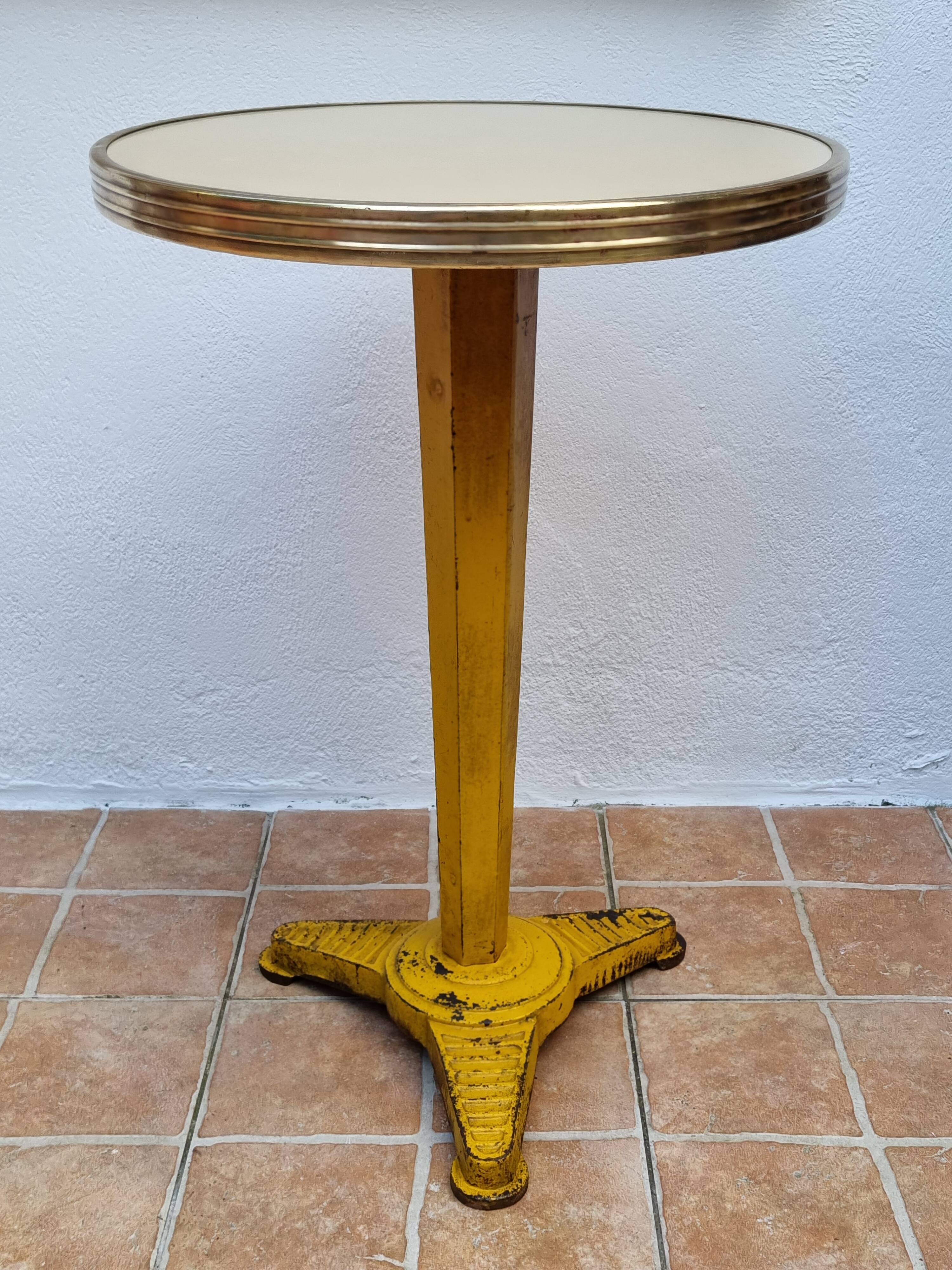 Vintage Thonet bistro table in yellow lacquered metal and Formica top