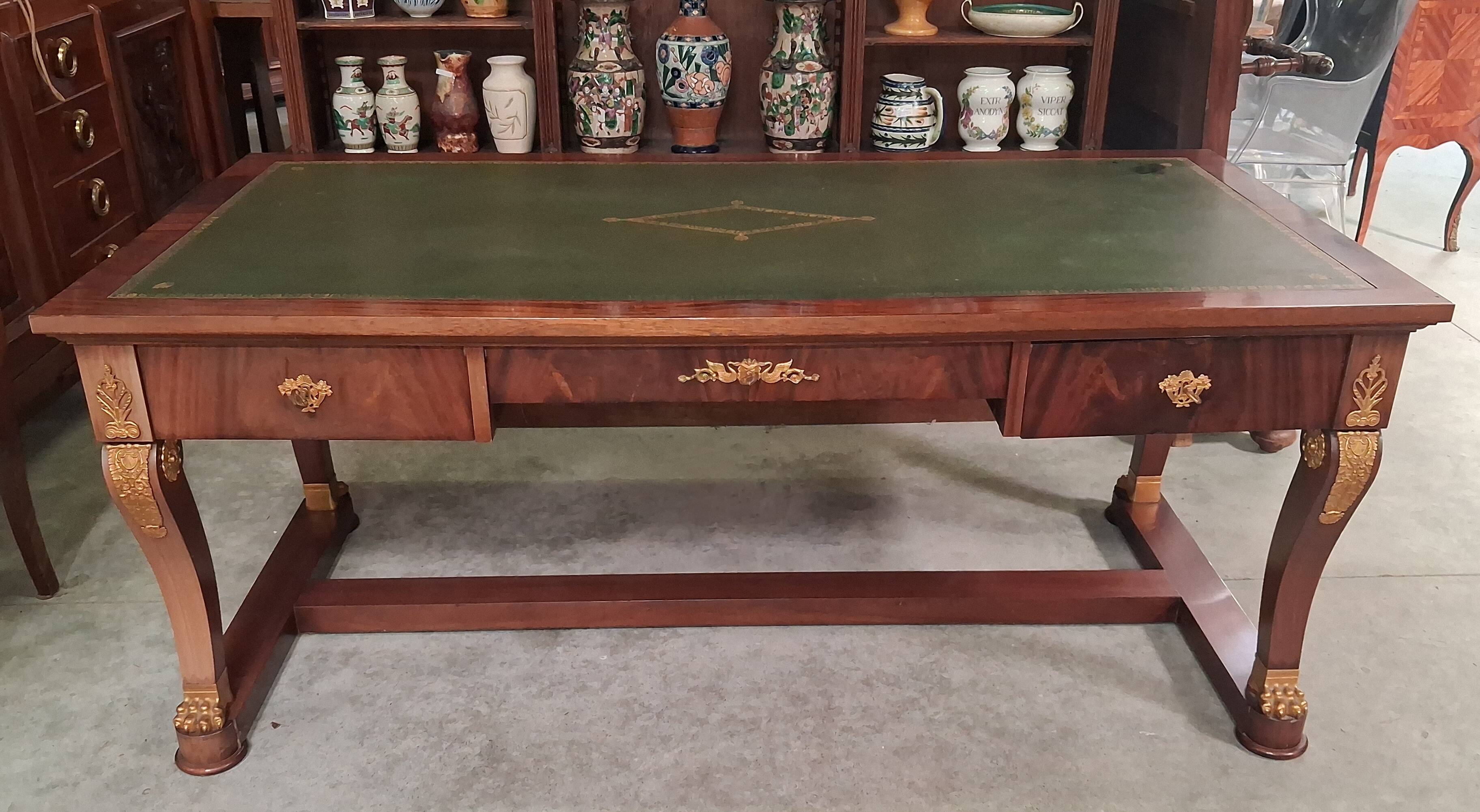 Empire-style centre desk in mahogany – with side pull-outs