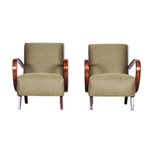 Paire de fauteuils verts Jindrich halabala pour Up Závody - République Tchéque des années 1930