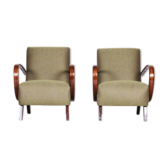 Pair of green Jindrich Halabala armchairs for Up Závody - 1930s Czechia