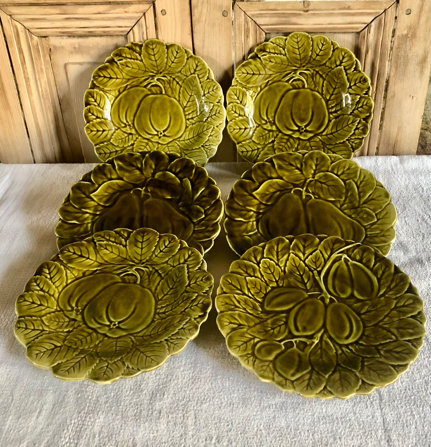 6 old Sarreguemines slip plates