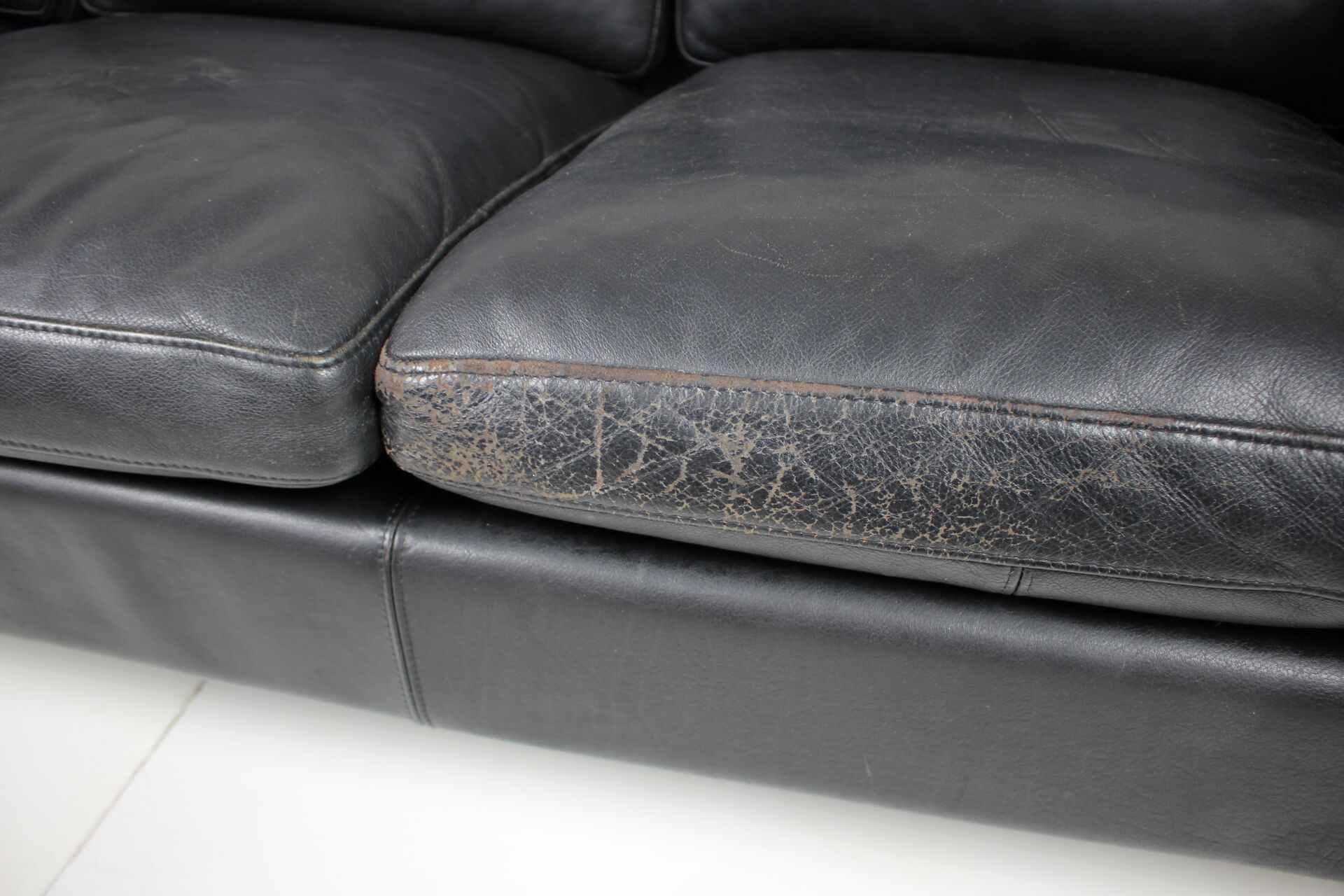 1960s Danish Black Leather 3-Seater Sofa