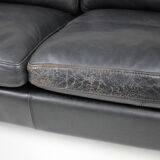 1960s Danish Black Leather 3-Seater Sofa
