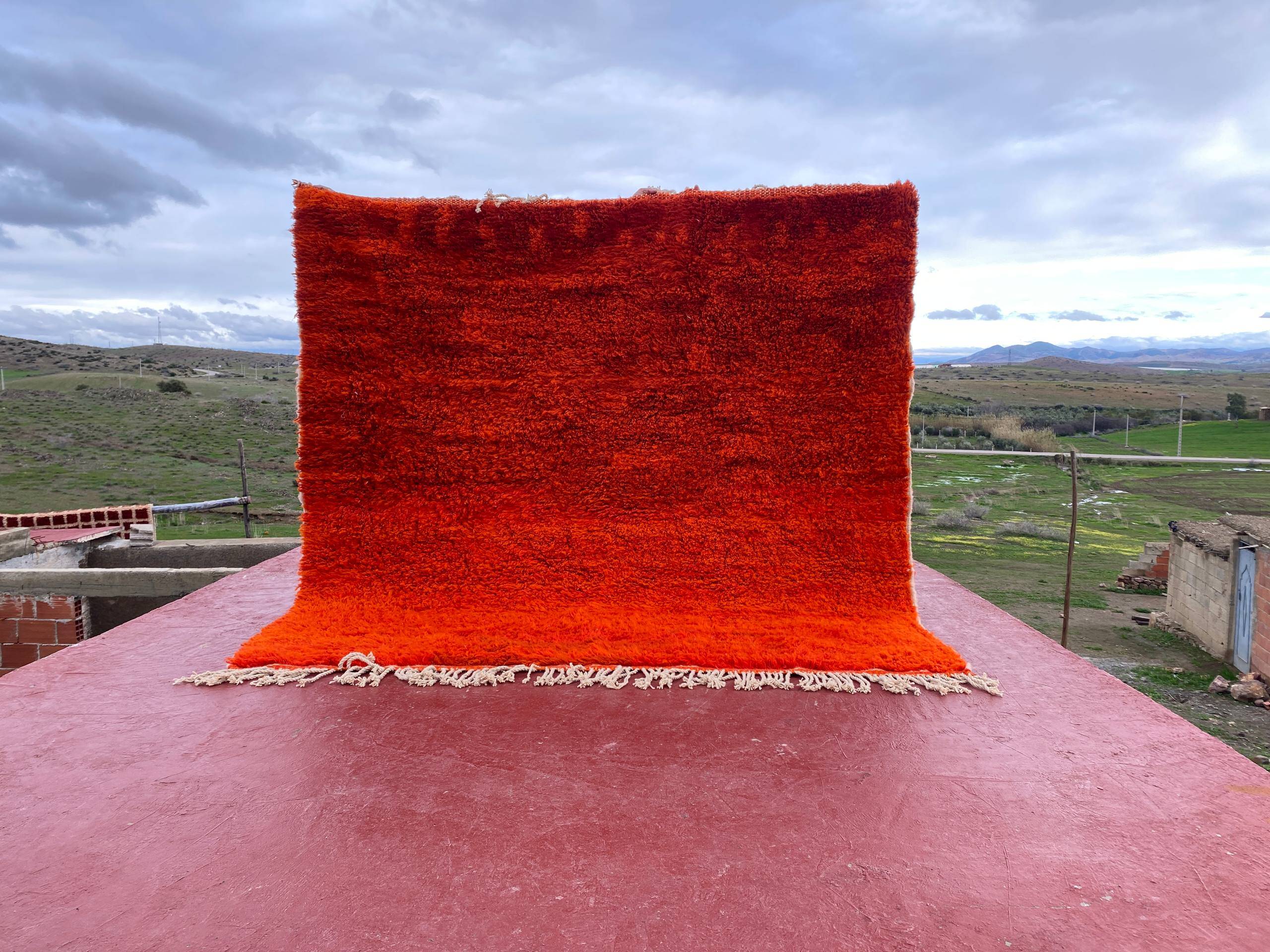 Large Beni Ouarain Rug 260x260 cm – Vibrant Orange Wool, Unique Piece