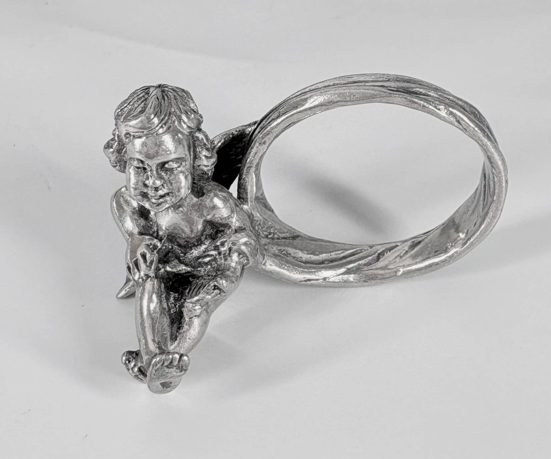 Set of 10 Silver-Plated Cherub Napkin Rings, Vintage Table Décor Putti Figurine
