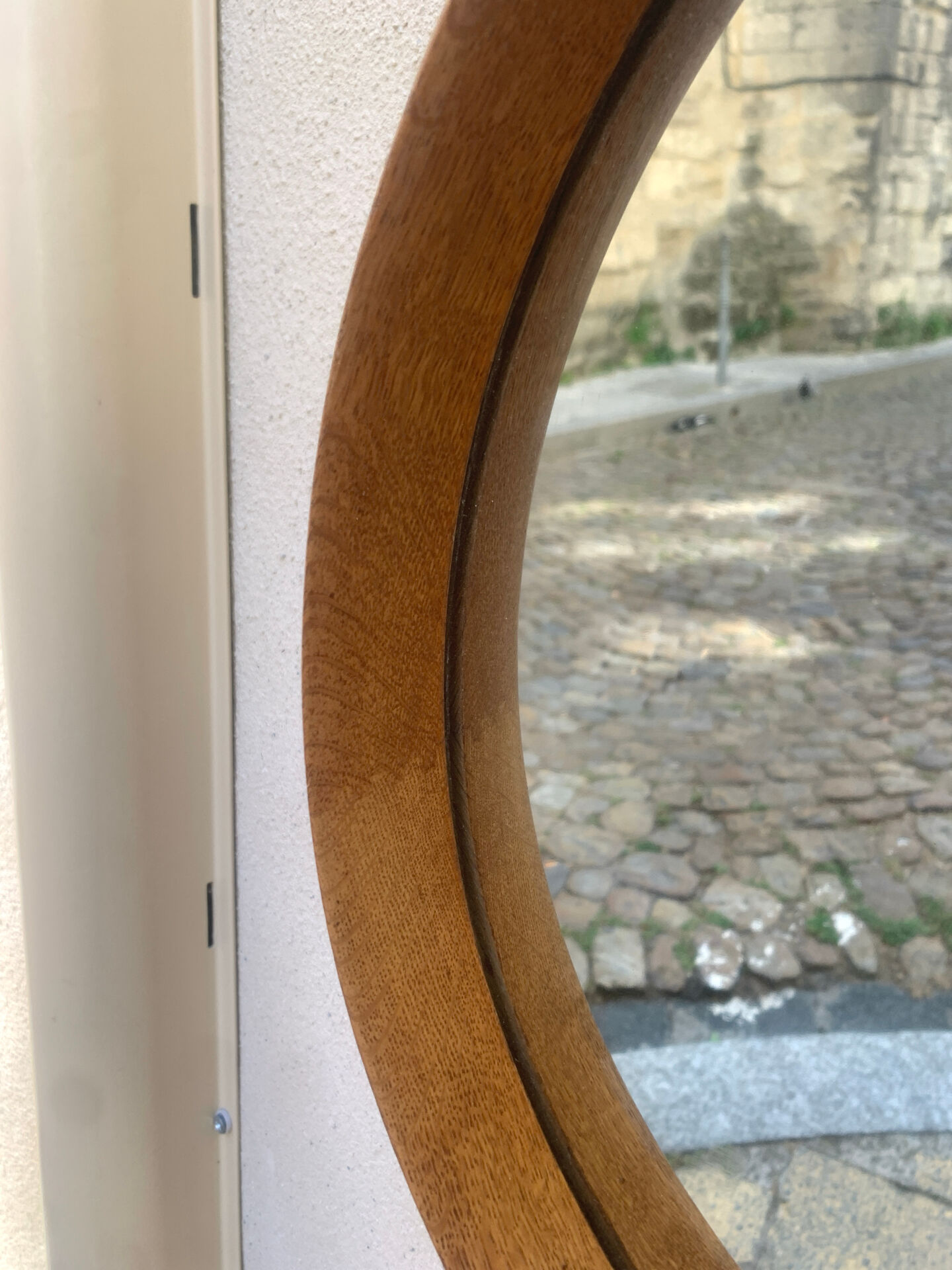 Scandinavian round mirror in teak