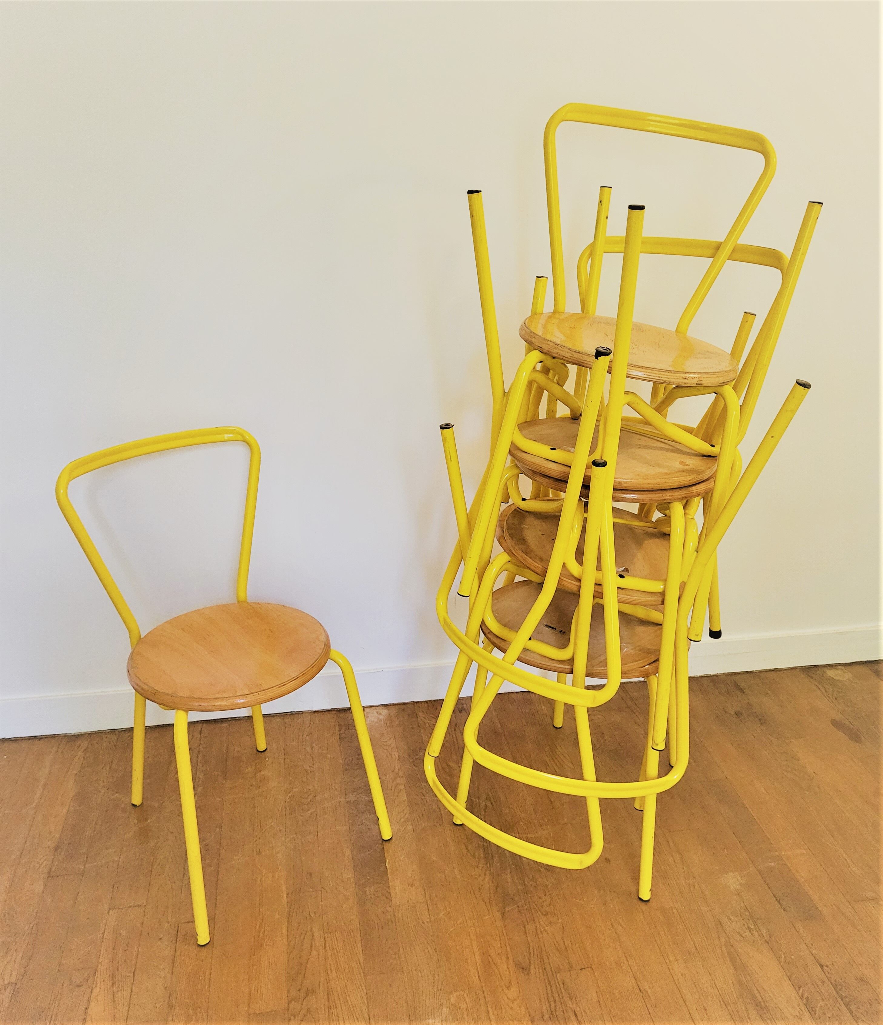 Vintage yellow school chairs from the 90s