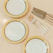 French Country Style Hand Painted Breakfast Plates with Yellow Stripes, Set of 8