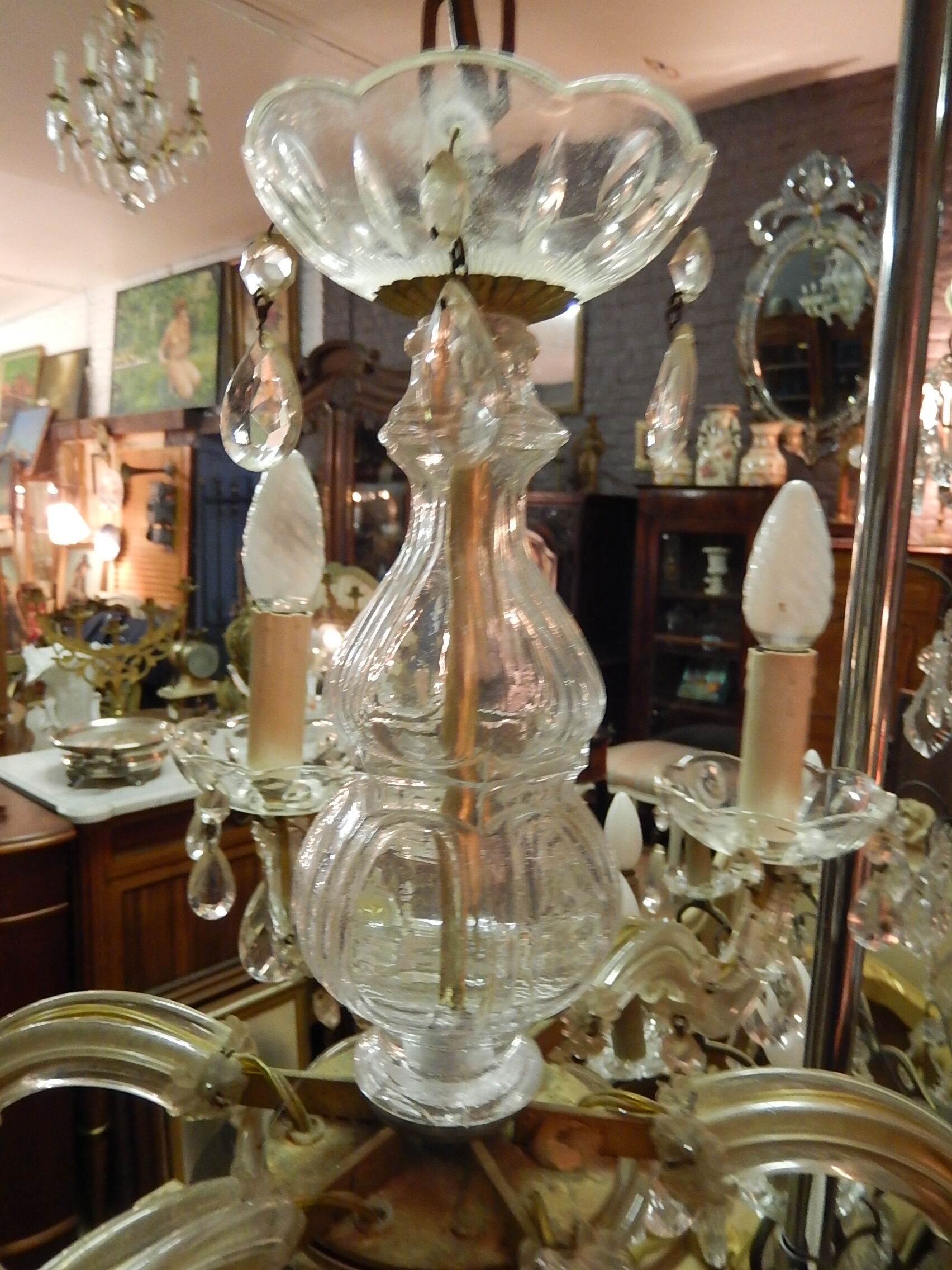 Glass stamp chandelier cut 6 lights
