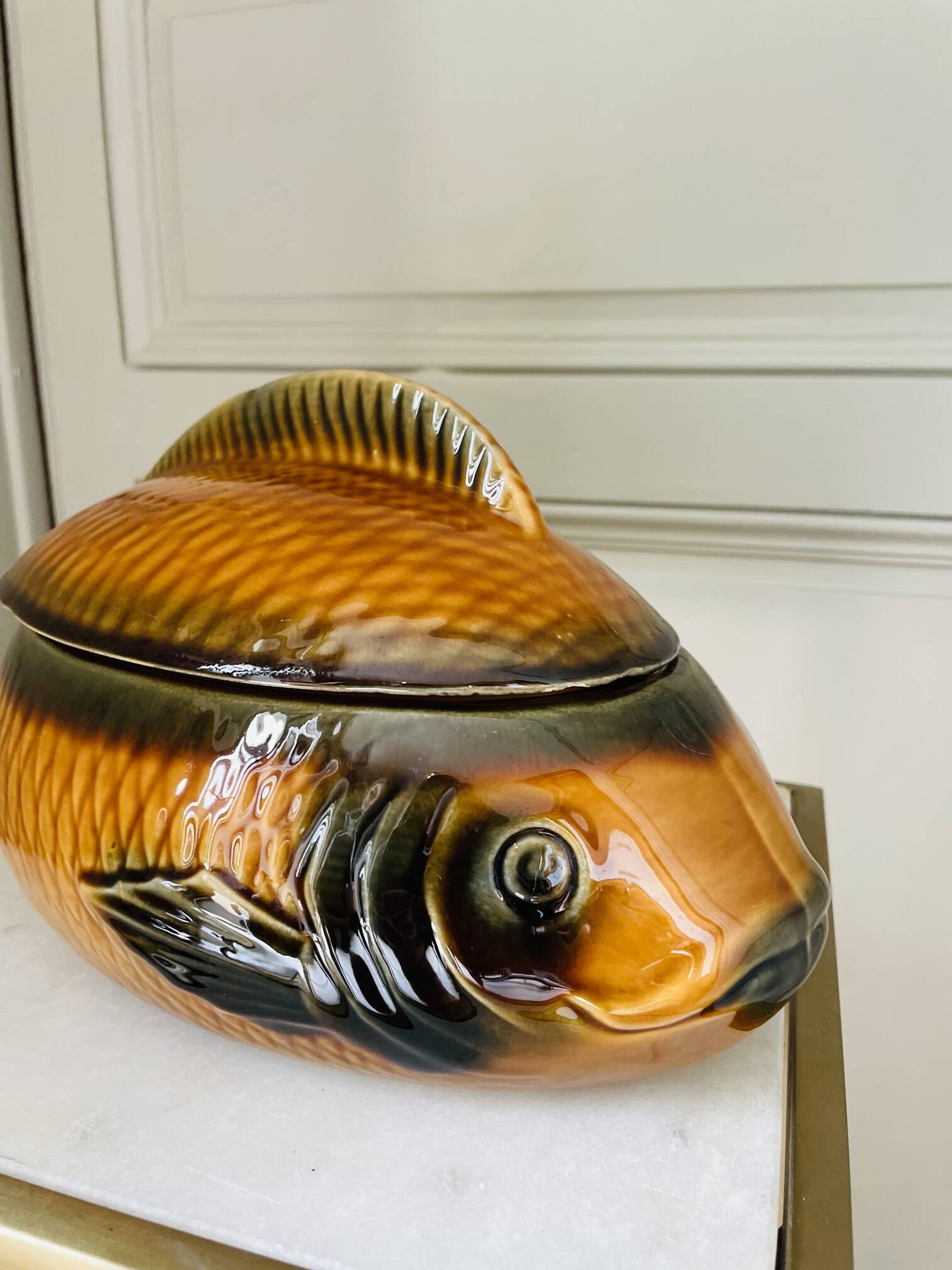 Sarreguemines earthenware fish tureen