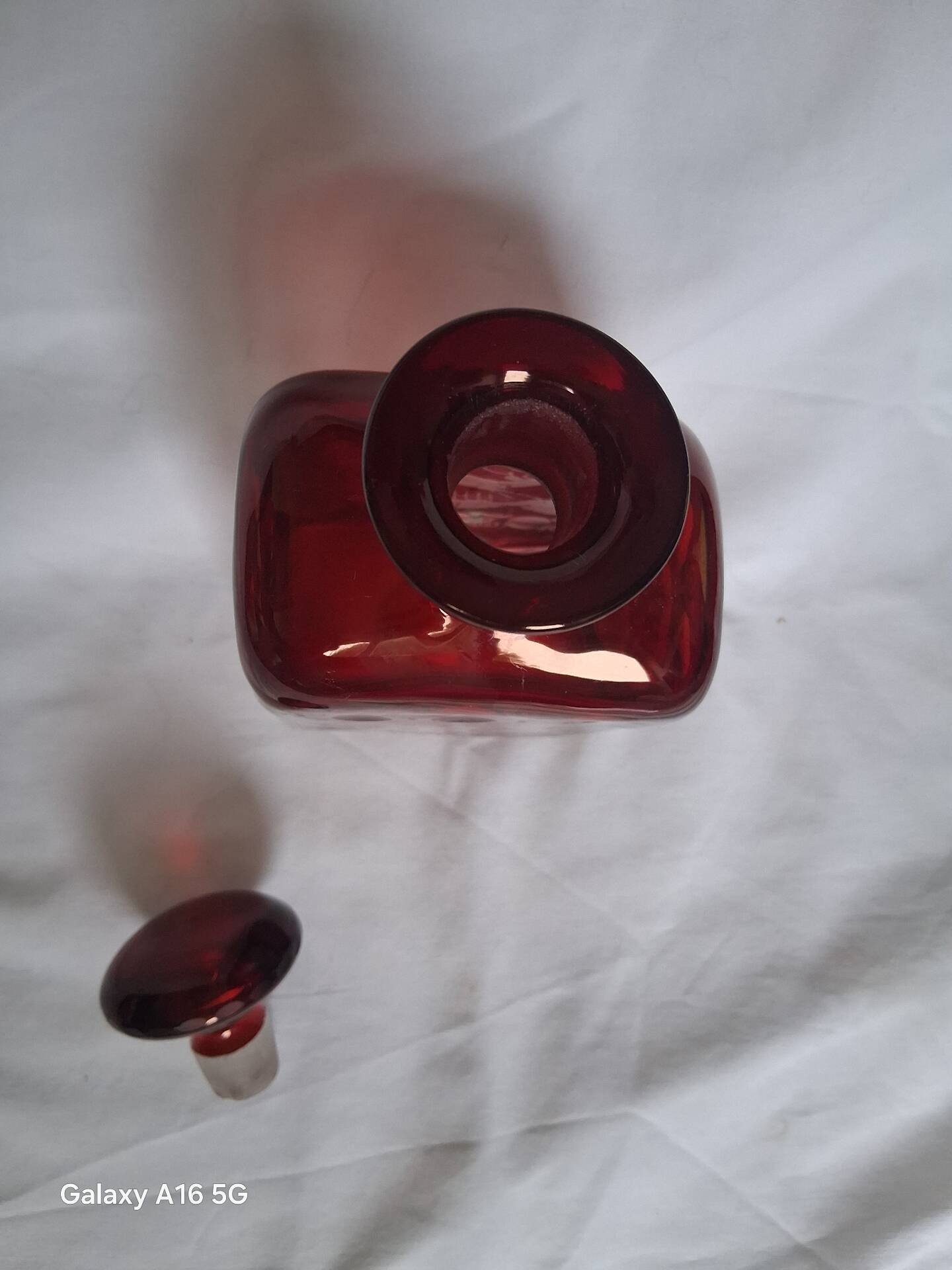 Antique Bohemian Crystal Carafe Egermann Ruby Red Engraved.