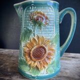 Vintage barbotine pitcher Onnaing Marguerite Sunflowers