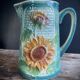 Vintage barbotine pitcher Onnaing Marguerite Sunflowers