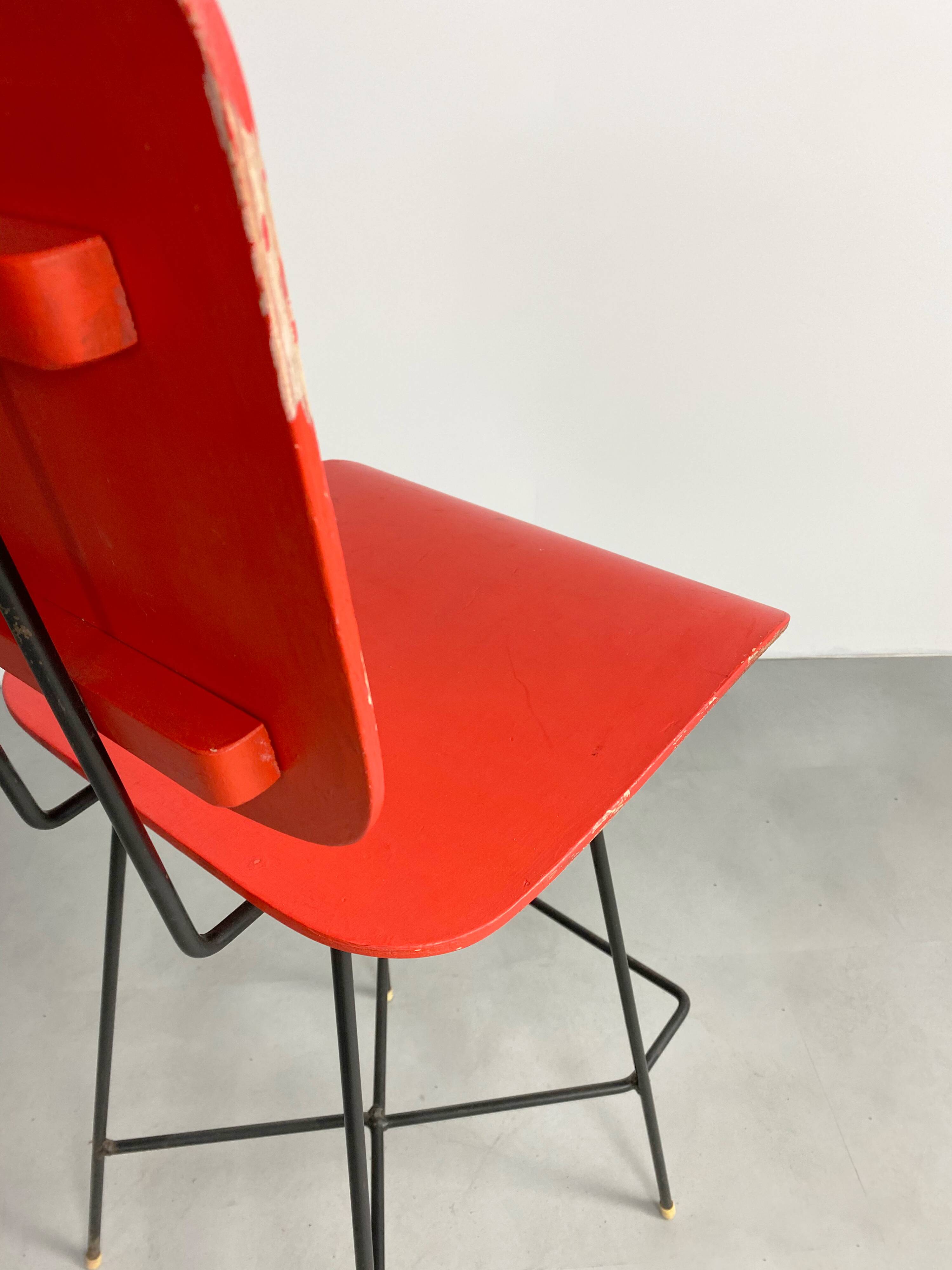 Dutch plywood bar stool by P.J Van Der Klugt for Everest, 1957