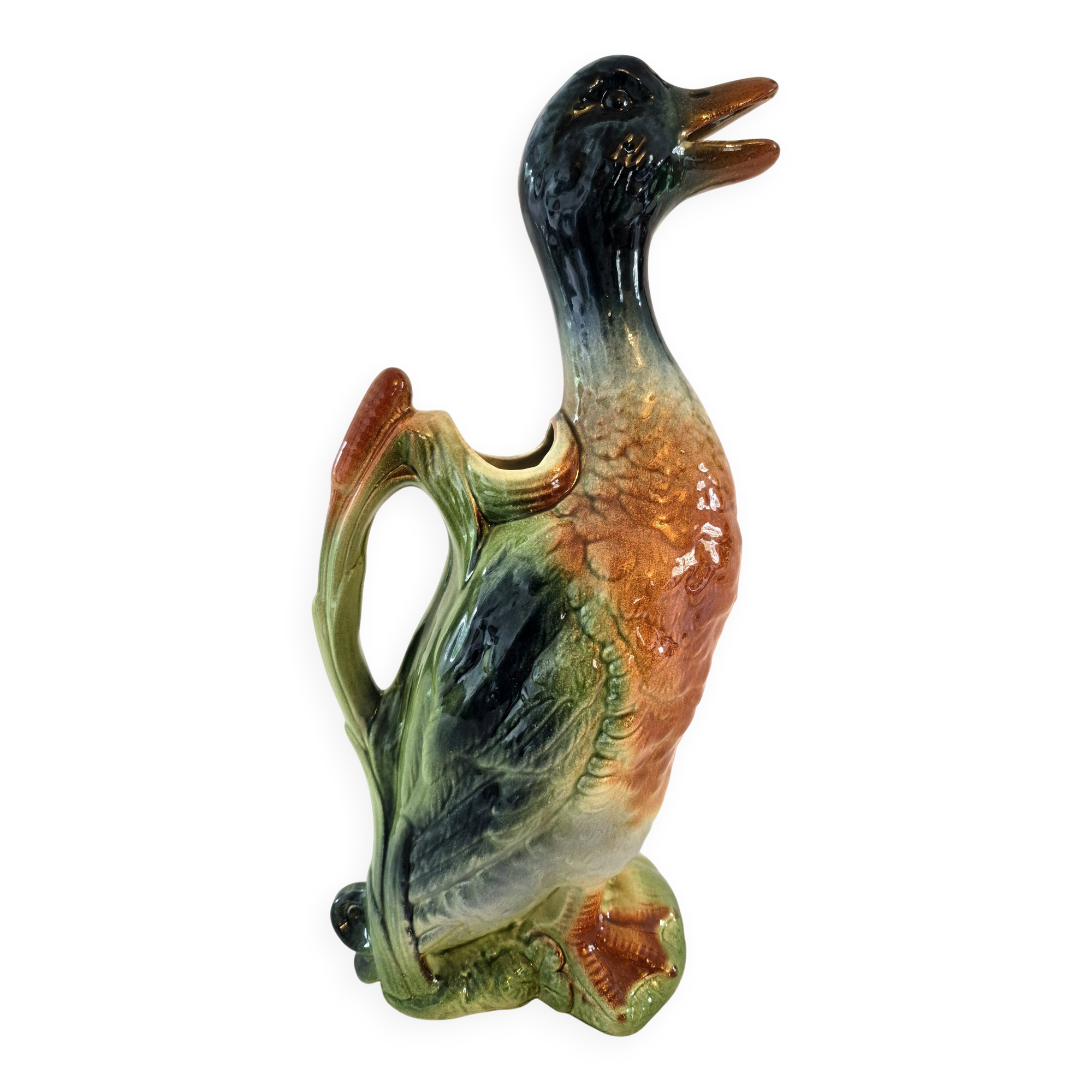 Zoomorphic pitcher barbotine Saint Clément Mallard Duck A028
