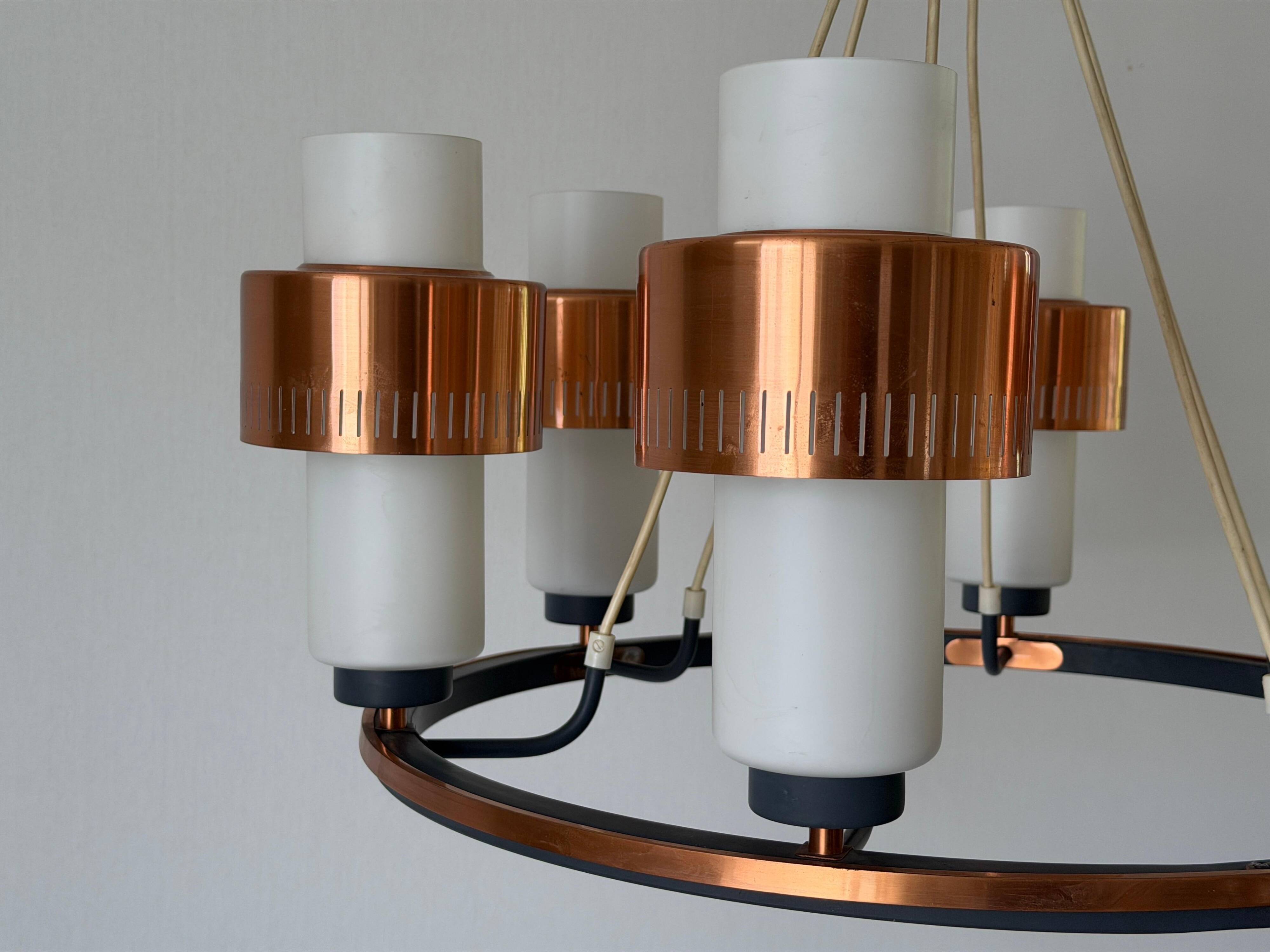 Large ceiling light with 6 arms in copper metal and glass, 1960s, Germany