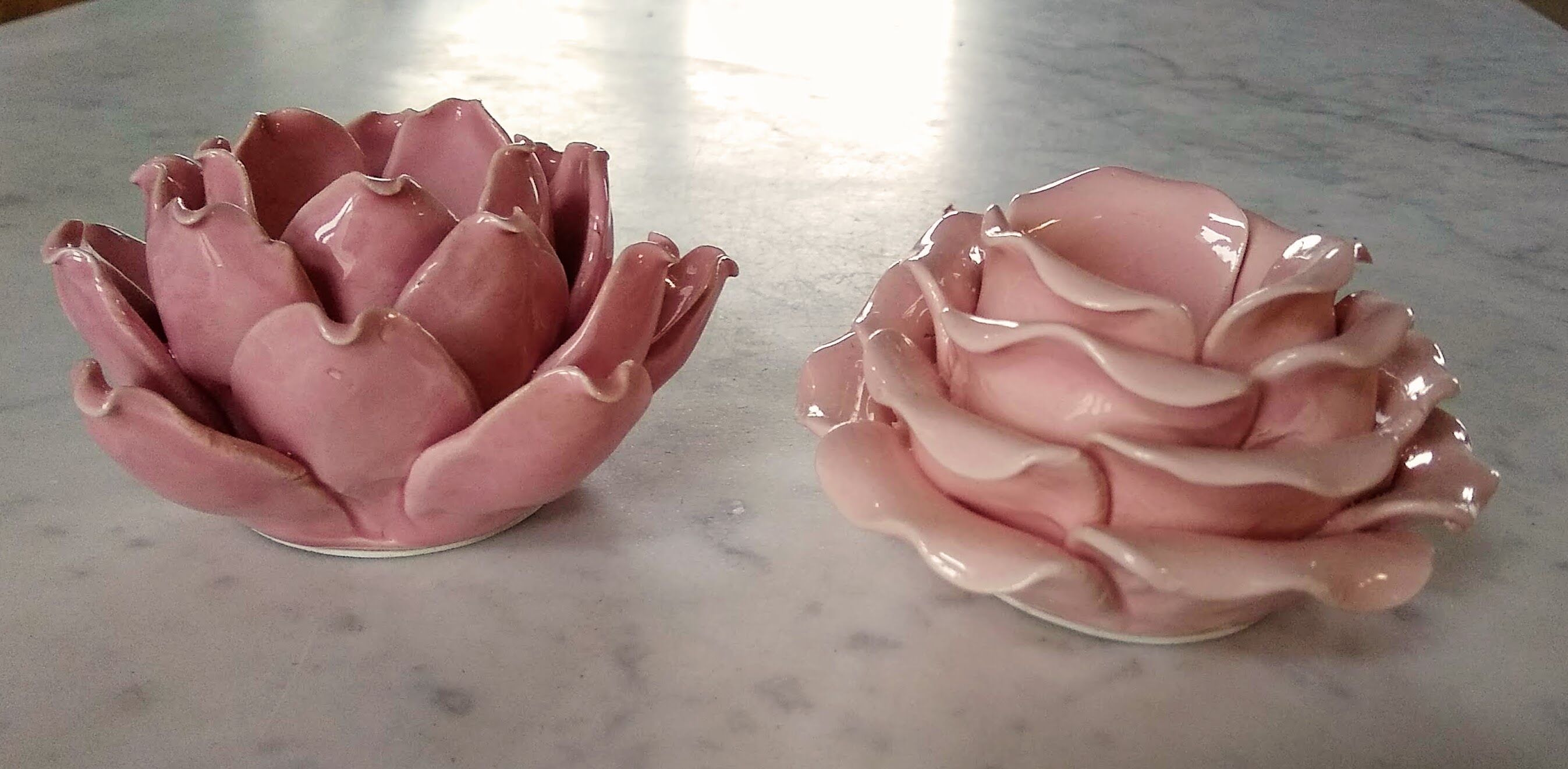 Pink artichoke-shaped candle holder in slip