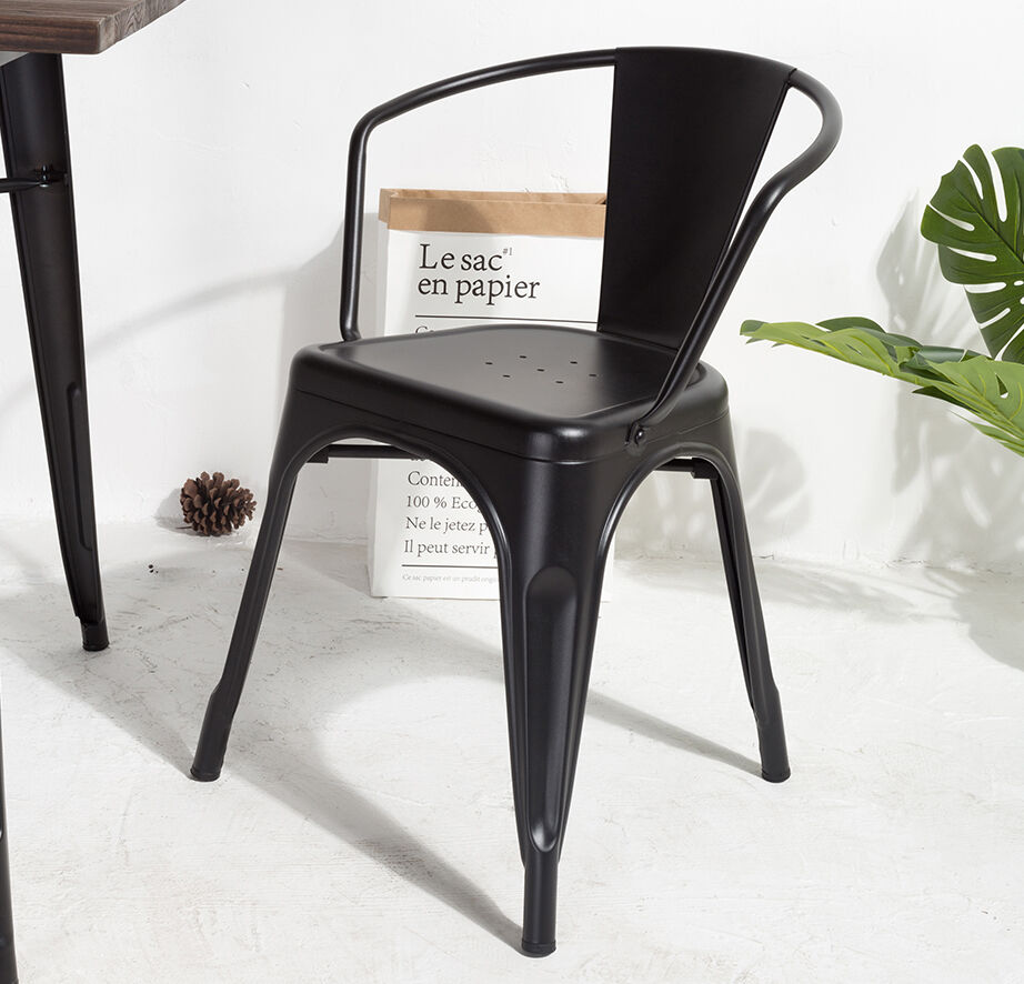 Black dining room armchair with metal armrest Industrial style