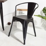 Black dining room armchair with metal armrest Industrial style