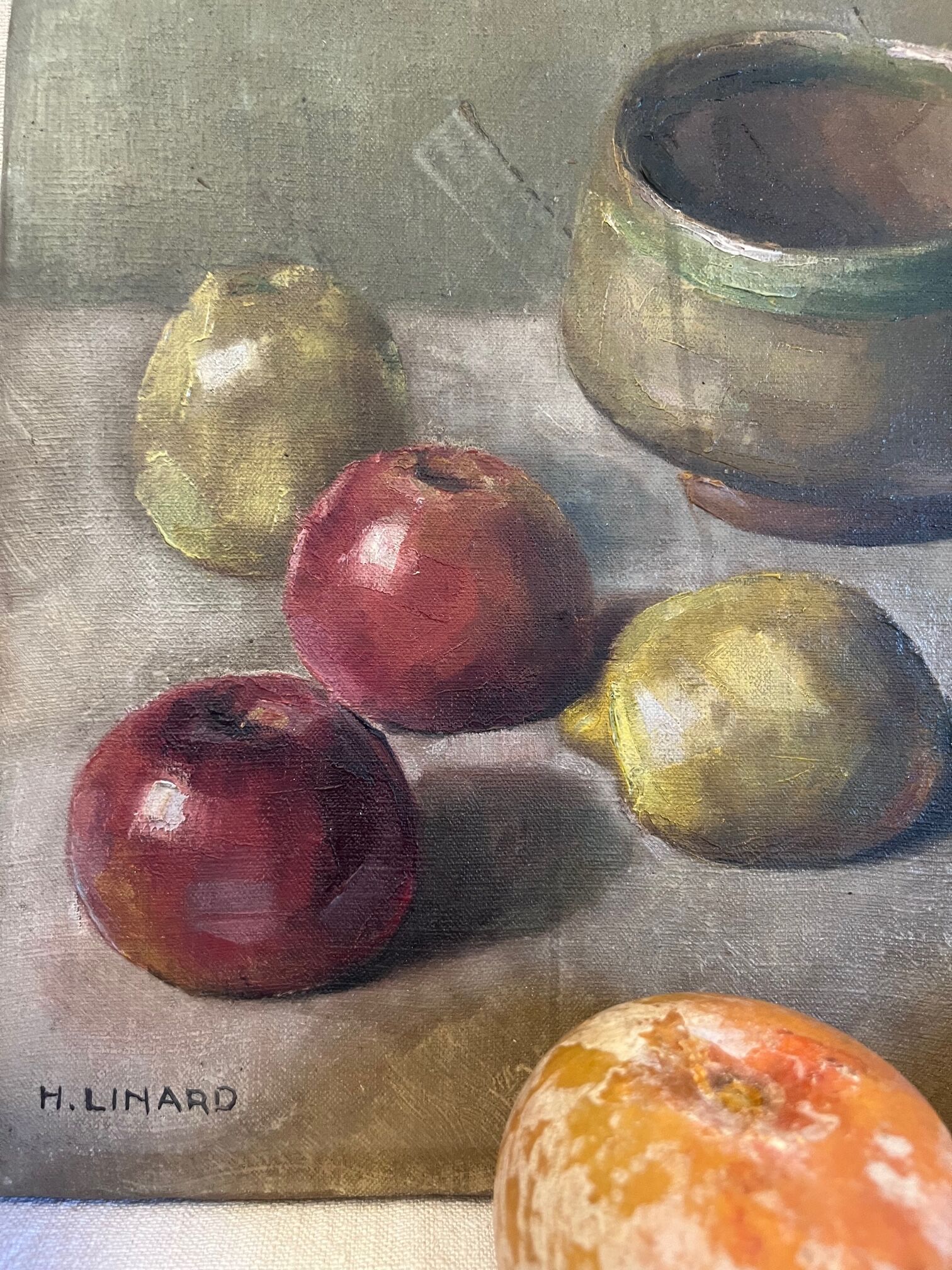 Oil on canvas still life with apples