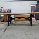 Large industrial table cast iron foot and top solid oak raw