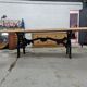 Large industrial table cast iron foot and top solid oak raw