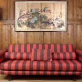 Red and purple fabric sofa from 1970