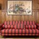 Red and purple fabric sofa from 1970