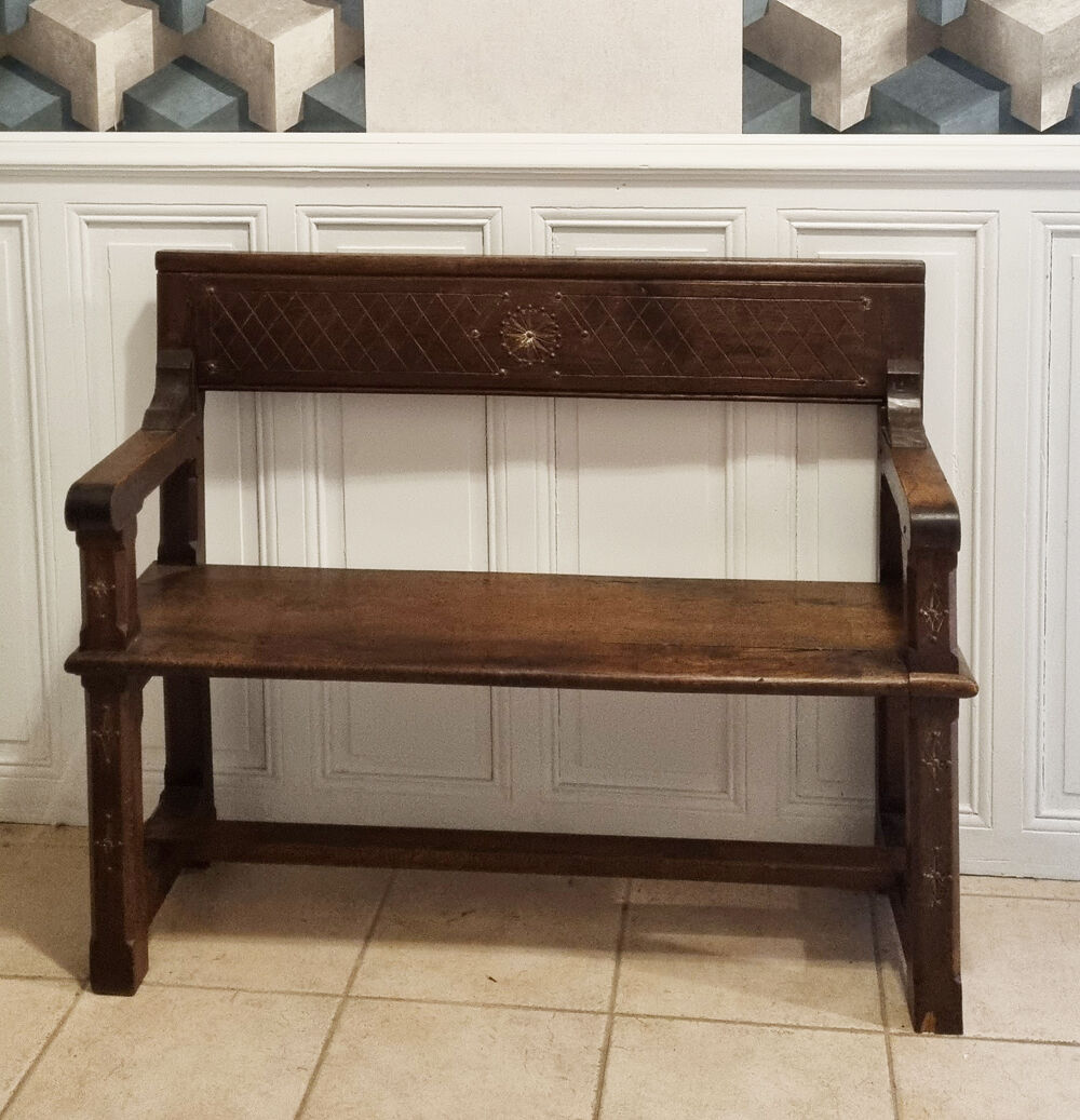 Stylized church pew, early twentieth century, solid wood