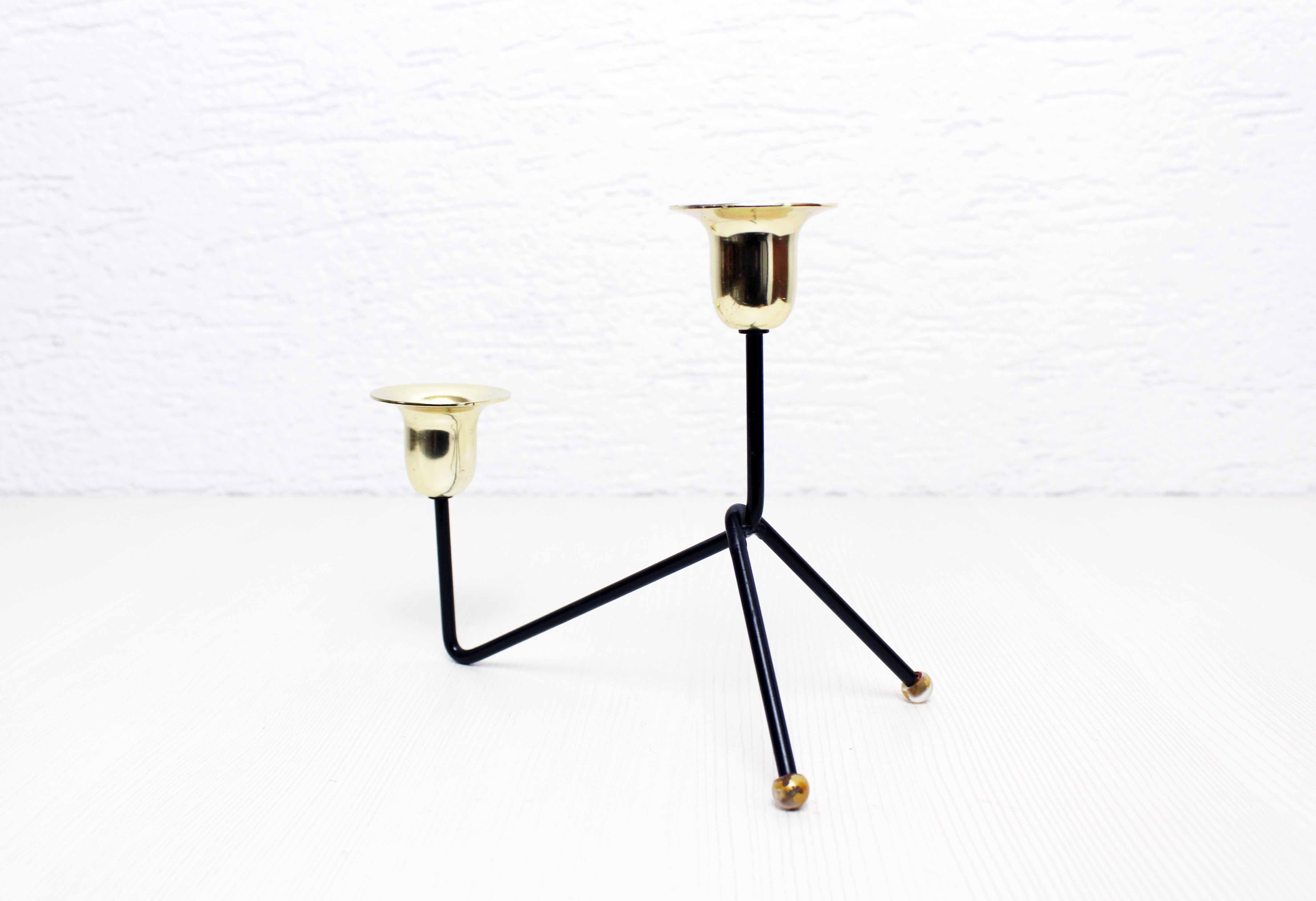 Double metal and brass candle holder
