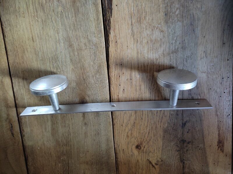 Coat rack metal aluminum patinated 2 hooks