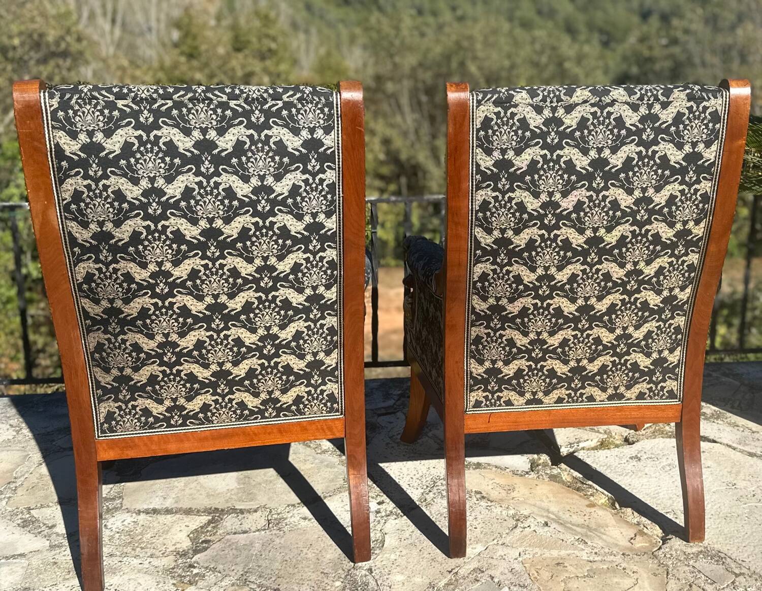Pair of Mahogany Bergère Armchairs with Chimera Motifs, 19th Century