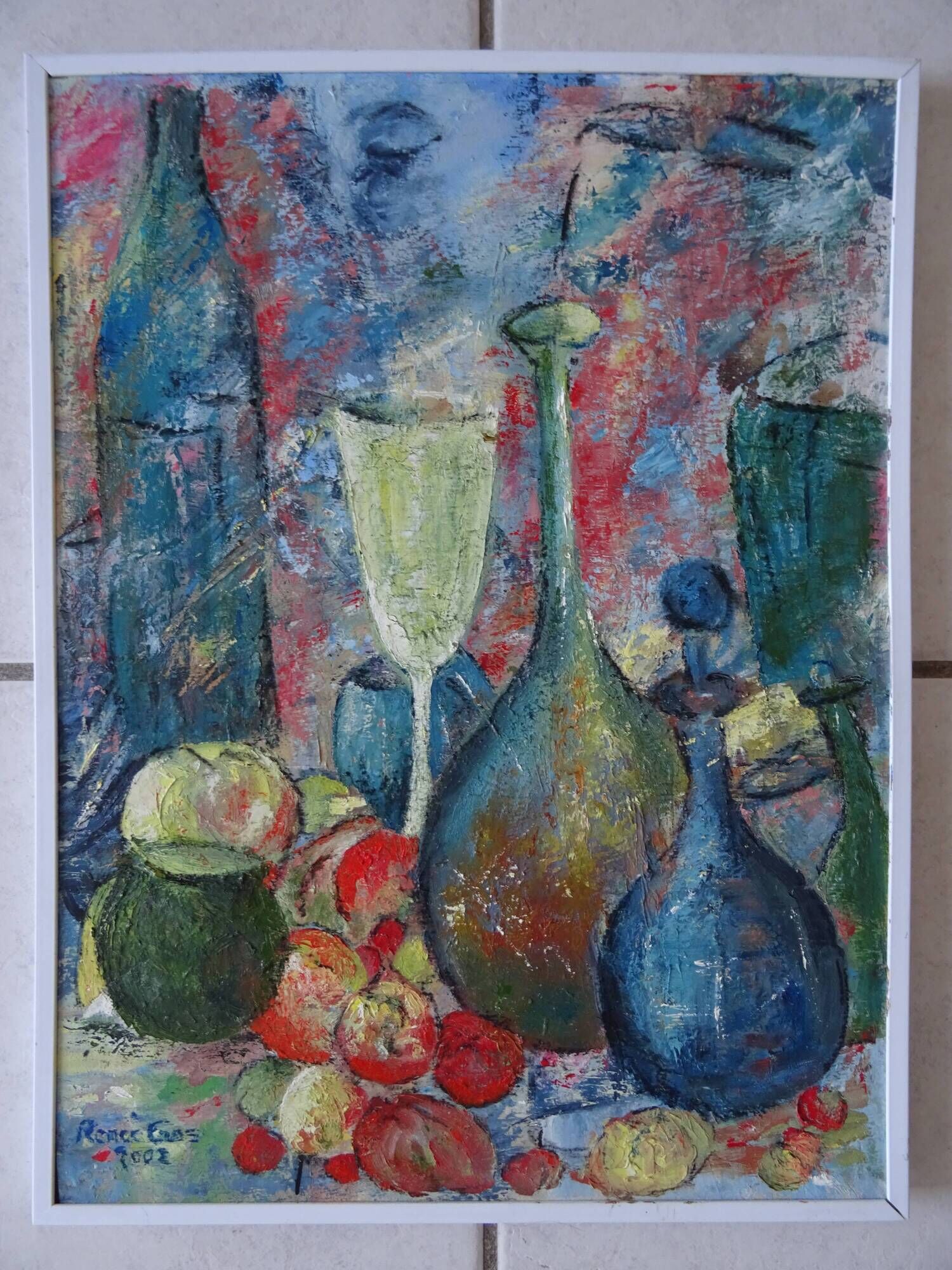 Tableau nature morte style cubiste signé
