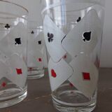 Lot of 6 glasses screen-printed vintage 60s card game