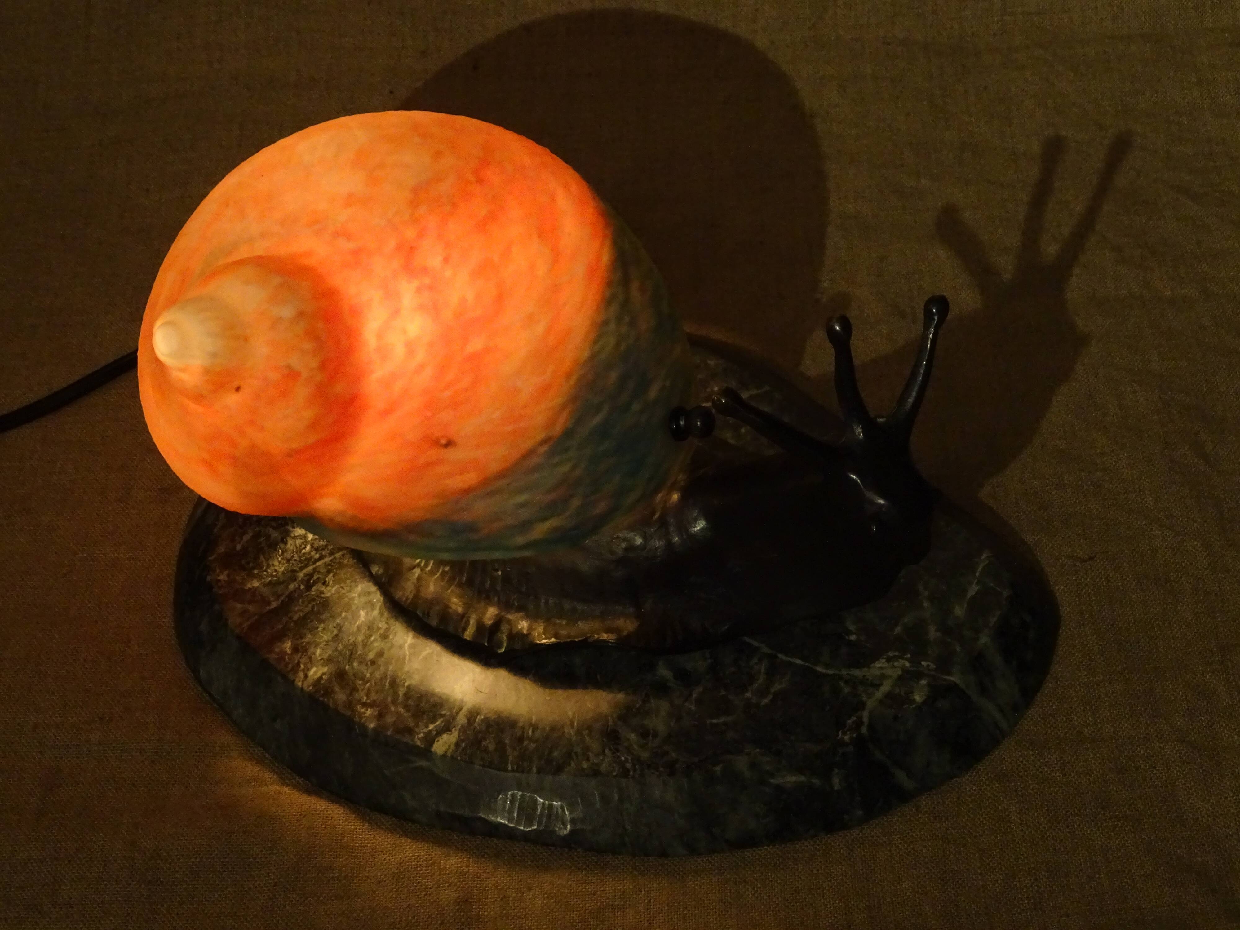 Bronze snail nightlight patinated glass shell lined marble base ref A208/12