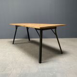 Handmade industrial oak dining table with black metal legs