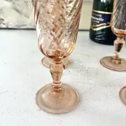 Champagne flutes pink set of 8, French swirl glass stemware rosaline