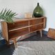 Sideboard vintage Scandinavian feet compass of oak and glass