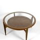 Important modern Scandinavian style coffee table, walnut / glass – c. 1960