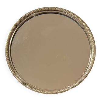 Round silver-plated metal tray and mirror