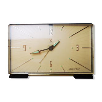 Réveil horloge pendule alarme vintage doré vert d'eau noir Jazistor