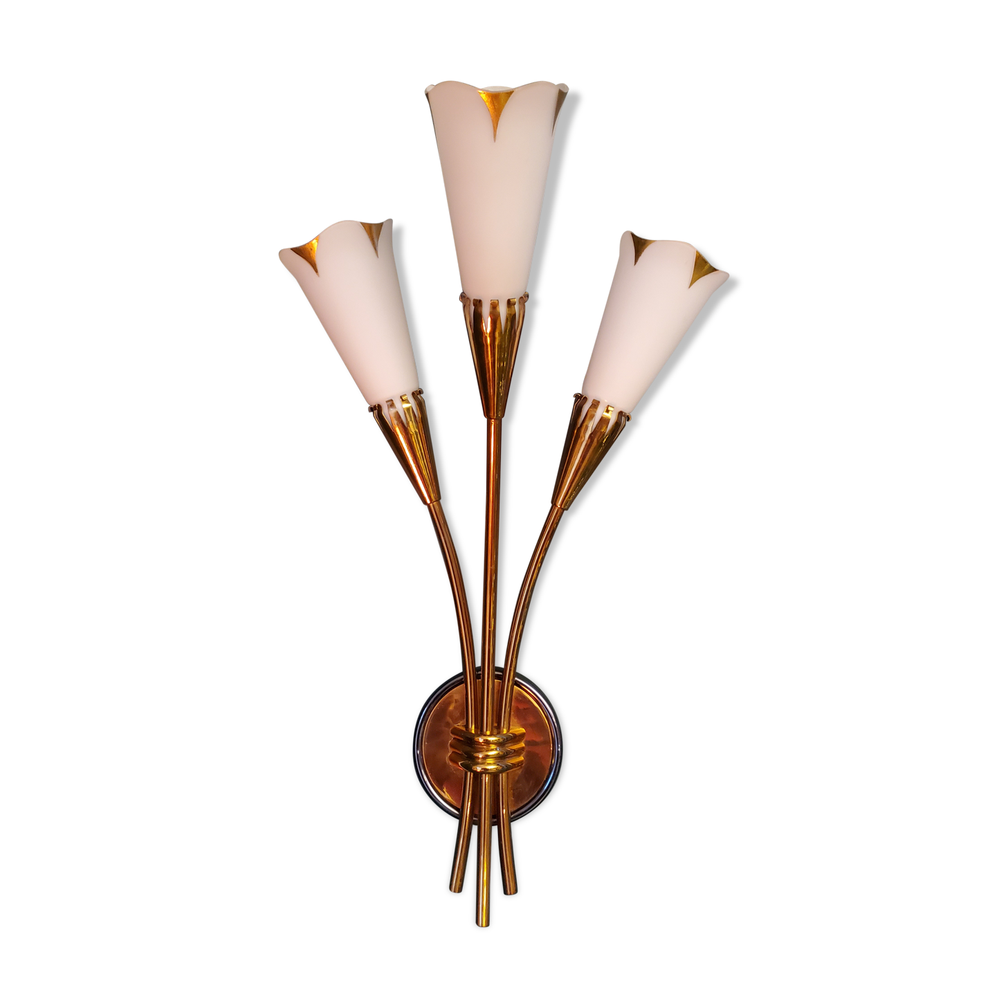 Art deco metal and opaline wall light