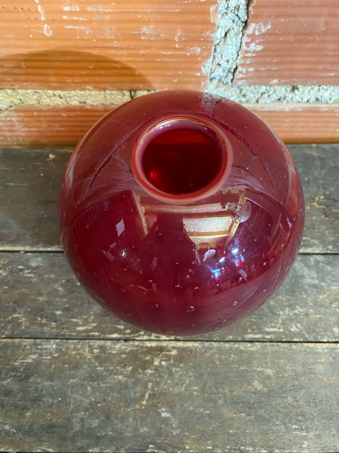Vintage 1970s Murano Red Bubble Glass Ball Vase Soliflore