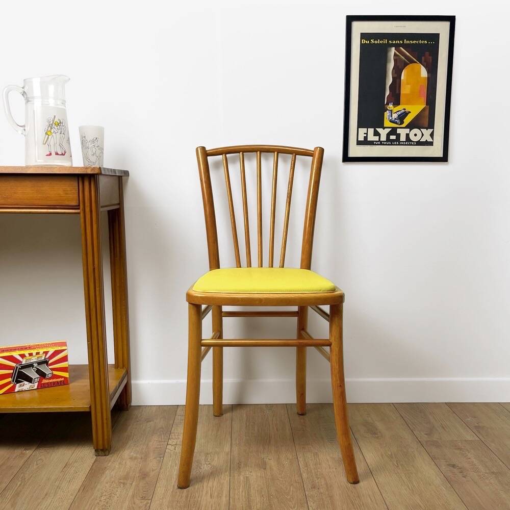 60s blond wood and yellow vinyl bistro chair